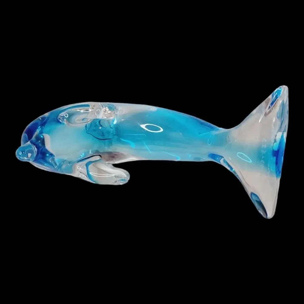 Marcolin Lead Crystal Art Glass Cobalt Blue Dolphin Signed‎ Sardinia Italy 4